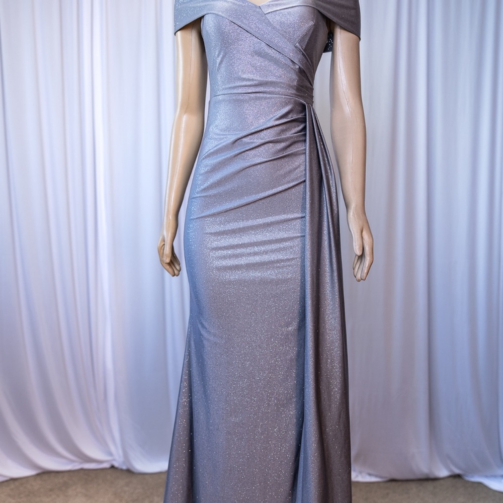 Chic Off the Shoulder Silver Evening Gown